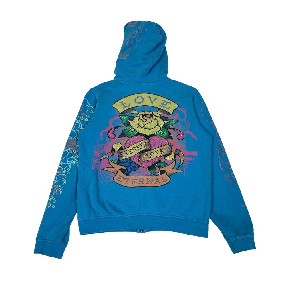 Ed Hardy Christian Audigier Eternal Love Rhinstone Zip Hoodie Youth XL/14